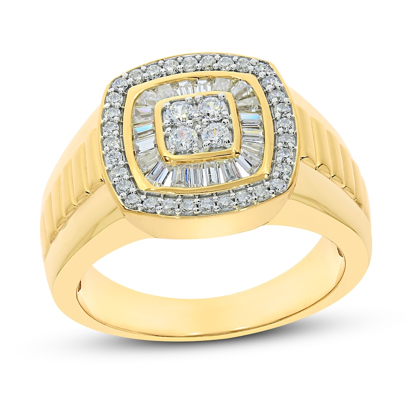 Men's Diamond Fashion Ring 3/4 ct tw Round & Baguette Yellow Gold Plated