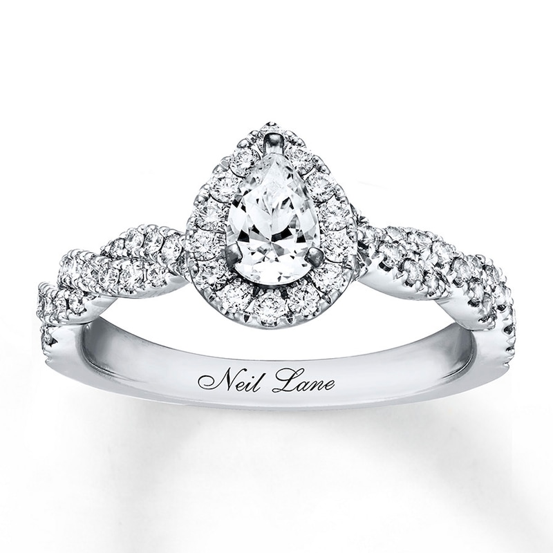 Neil Lane Engagement Ring 3/4 ct tw Pear & Round-cut Diamonds White Gold Plated