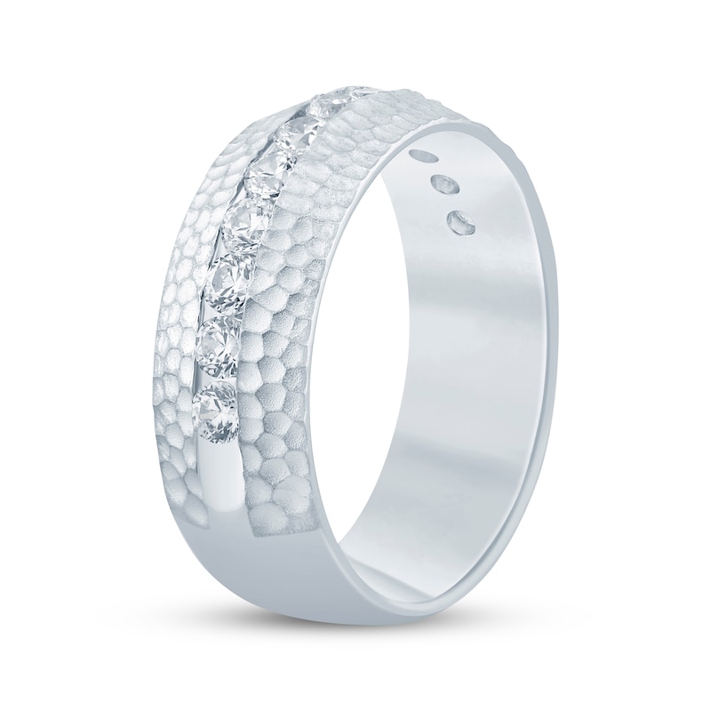Men's Diamond Hammered Wedding Band 1 ct tw Round-cut White Gold Plated