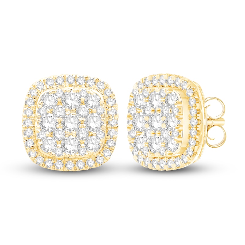 Diamond Cushion Earrings 1 ct tw Round-cut Yellow Gold Plated