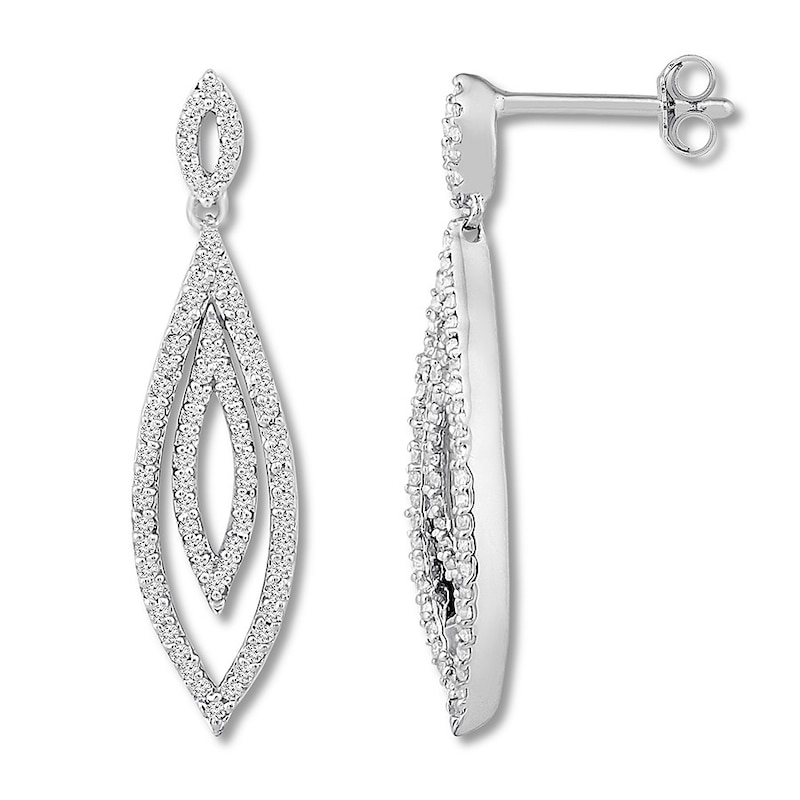 Diamond Dangle Earrings 1/2 ct tw Round-cut White Gold Plated