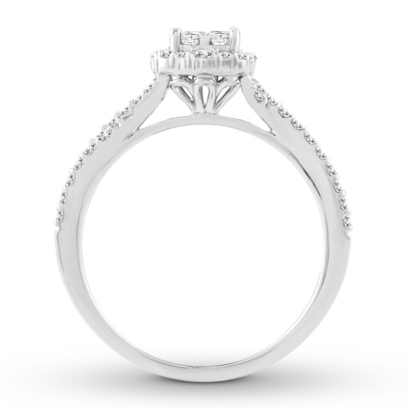 Diamond Engagement Ring 1/2 ct tw Princess & Round-cut White Gold Plated