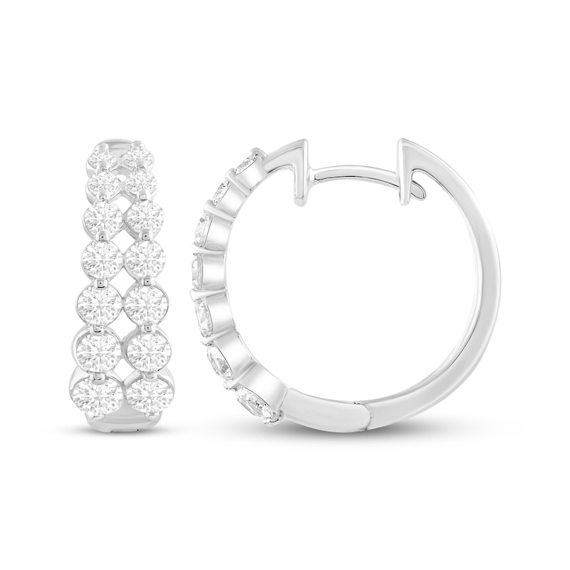 Lab-Created Diamonds by Double Row Hoop Earrings 1 ct tw White Gold Plated