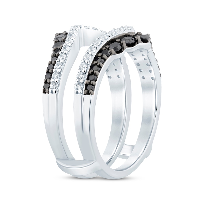 Black & White Round-Cut Diamond Chevron Enhancer Ring 1 ct tw White Gold Plated