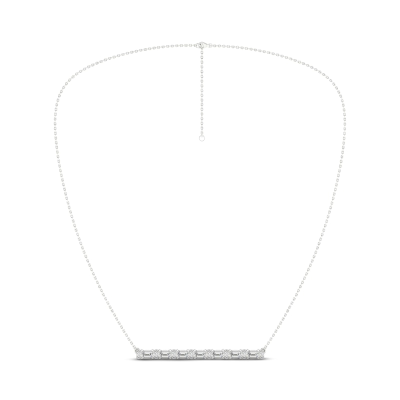 Diamond Bar Necklace 2 ct tw Emerald & Round-cut White Gold Plated 18"