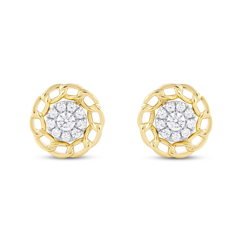 Round-Cut Diamond Chain Edge Stud Earrings 1/2 ct tw Yellow Gold Plated