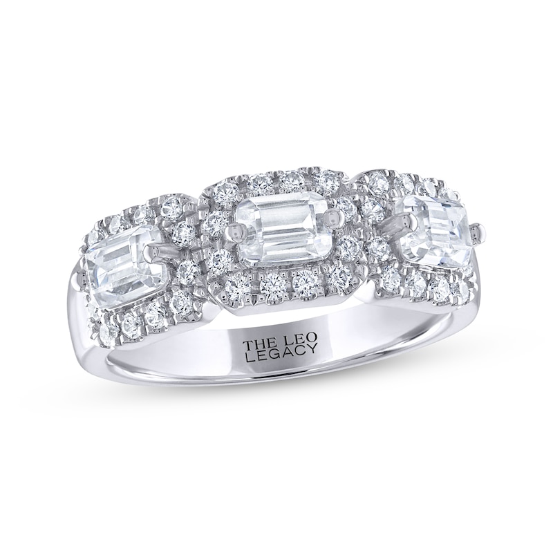 THE LEO Legacy Lab-Created Diamond Emerald-Cut Three-Stone Anniversary Band 1-1/3 ct tw White Gold Plated