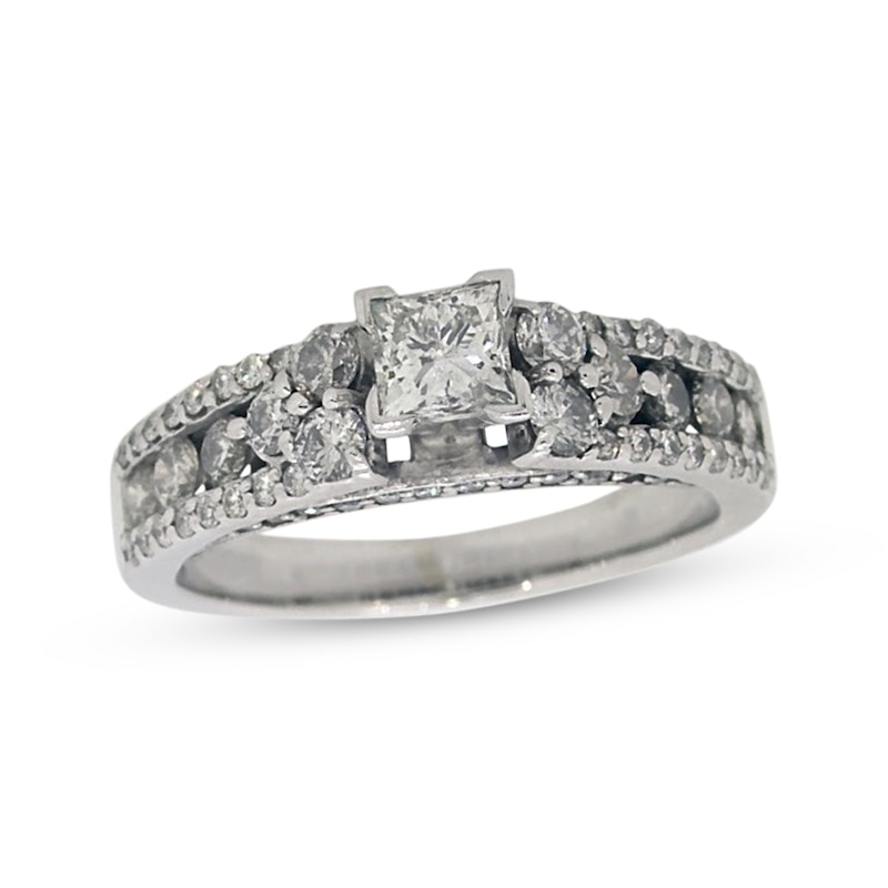 Diamond Engagement Ring 1-1/3 ct tw Princess-Cut White Gold Plated