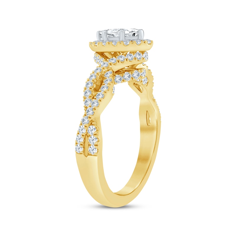 Diamond Halo Engagement Ring 3/4 ct tw Marquise & Round-cut Yellow Gold Plated