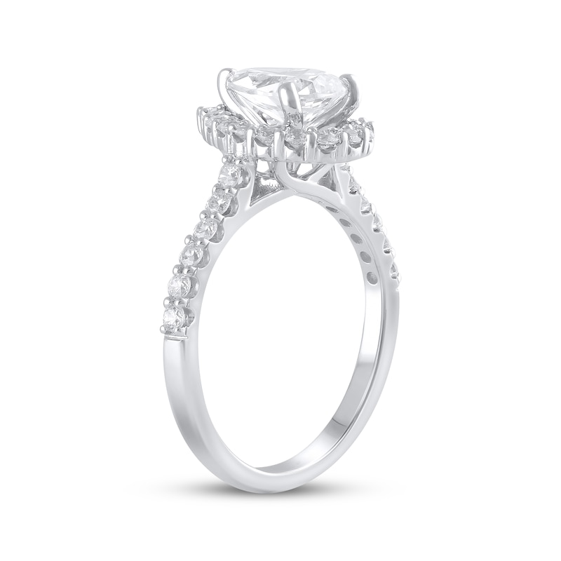 Lab-Created Diamonds by Halo Engagement Ring 1-1/2 ct tw Pear & Round-cut White Gold Plated