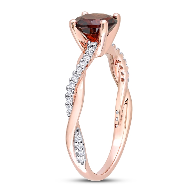 Round Garnet Engagement Ring 1/6 ct tw Diamonds Rose Gold Plated