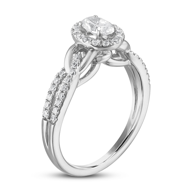 Diamond Engagement Ring 5/8 ct tw Oval & Round-cut in White Gold Plated