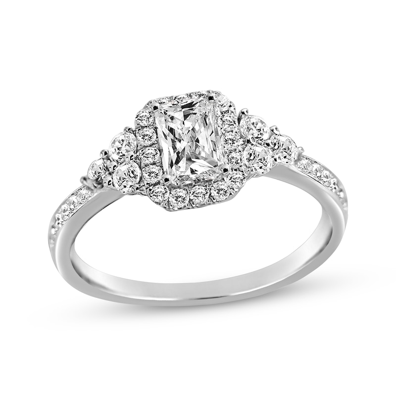 Emerald-Cut Diamond Halo Engagement Ring 1 ct tw White Gold Plated
