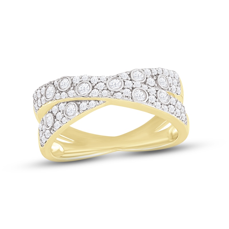 Diamond Criss-Cross Ring 1/2 ct tw Round-cut Yellow Gold Plated