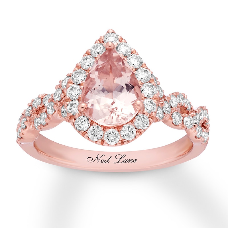 Neil Lane Morganite Engagement Ring 3/4 ct tw Pear & Round-cut Rose Gold Plated