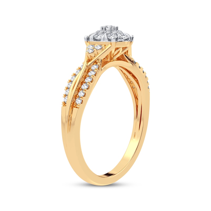 Multi-Diamond Center Round Engagement Ring 3/8 ct tw Round-cut Yellow Gold Plated