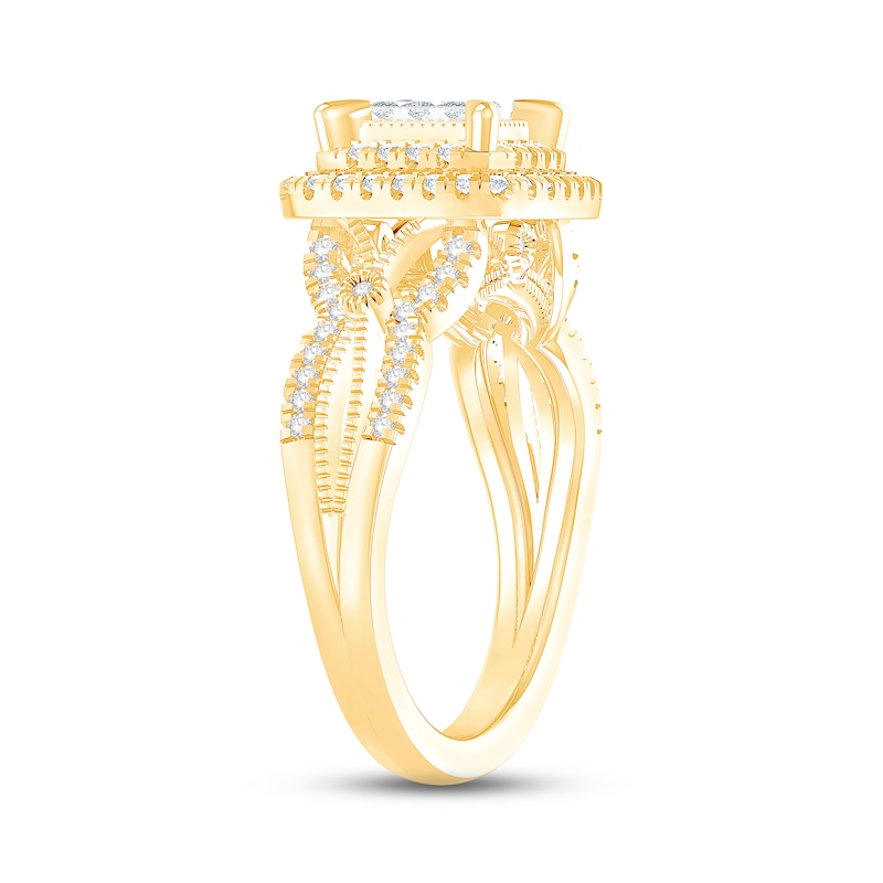 Diamond Engagement Ring 5/8 ct tw Princess & Round-cut Yellow Gold Plated