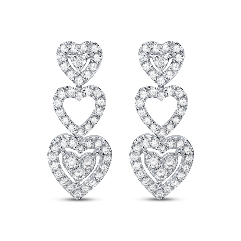 Diamond Heart Trio Drop Earrings 1 ct tw White Gold Plated