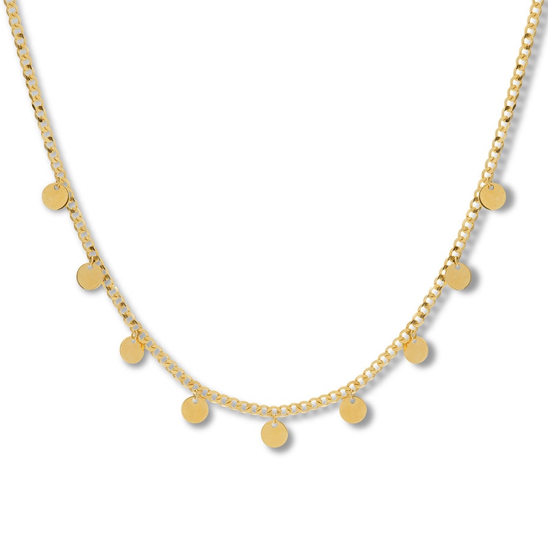 Dangling Disc Choker Necklace Yellow Gold Plated 12" to 17" Adj.