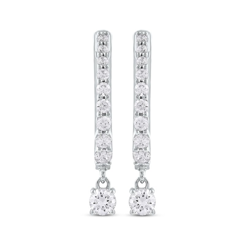 Unstoppable Love Diamond Hoop Dangle Earrings 3/4 ct tw White Gold Plated