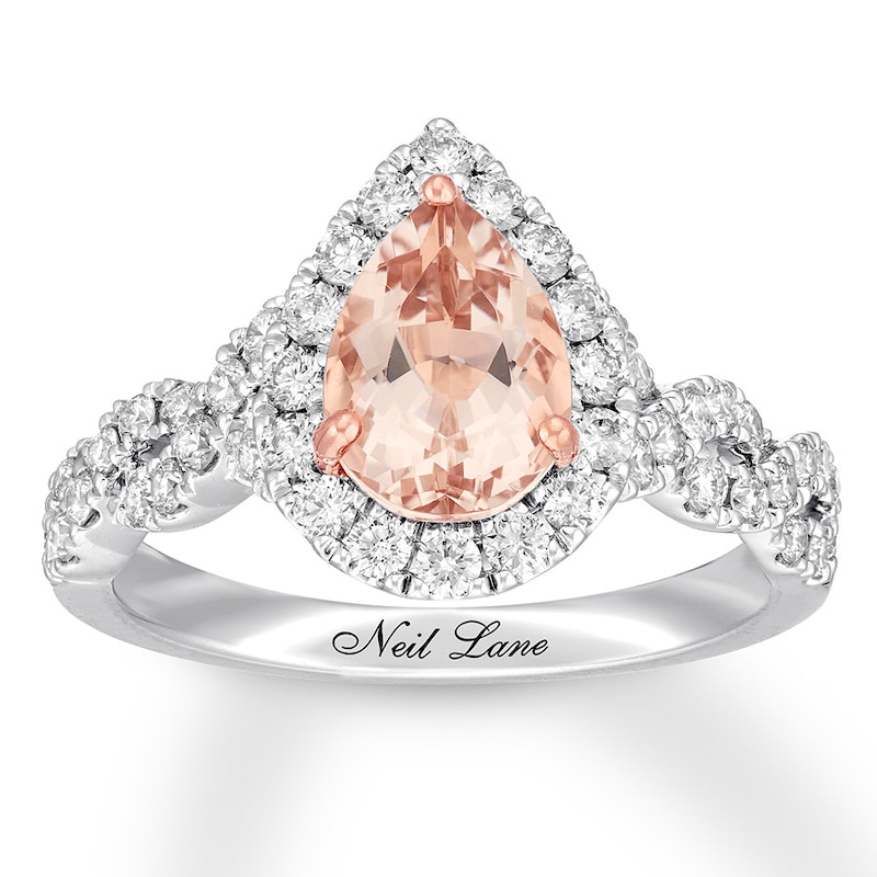 Neil Lane Morganite Engagement Ring 3/4 ct tw Pear & Round-cut White Gold Plated