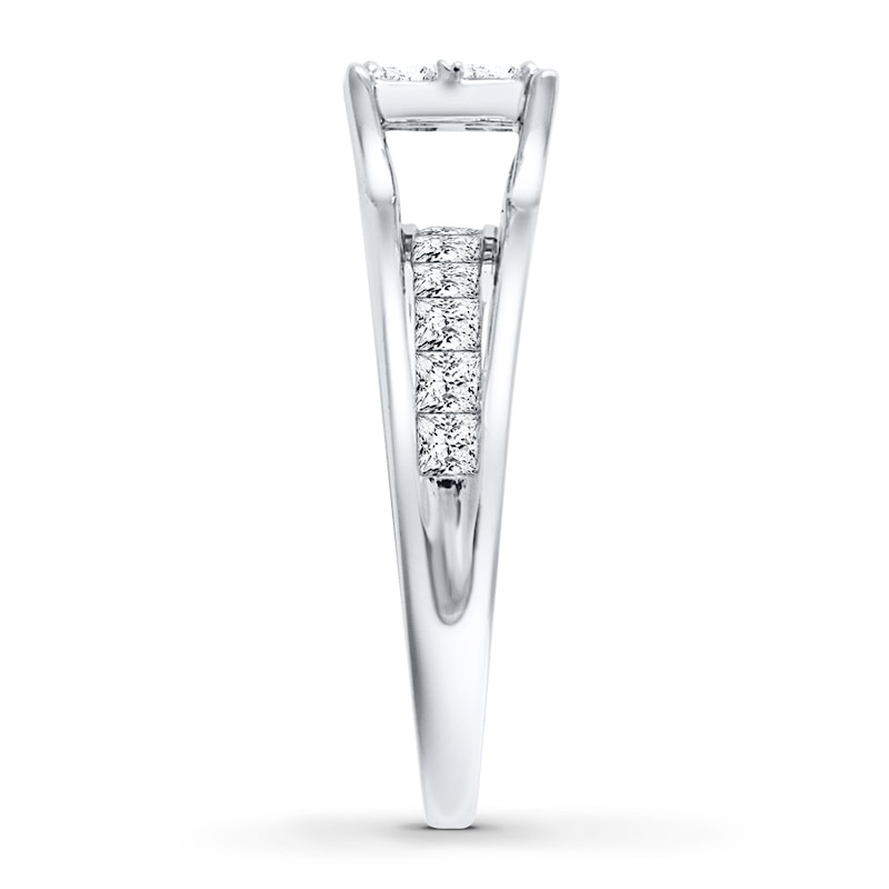 Diamond Engagement Ring 1-1/2 ct tw Princess & Round-cut White Gold Plated