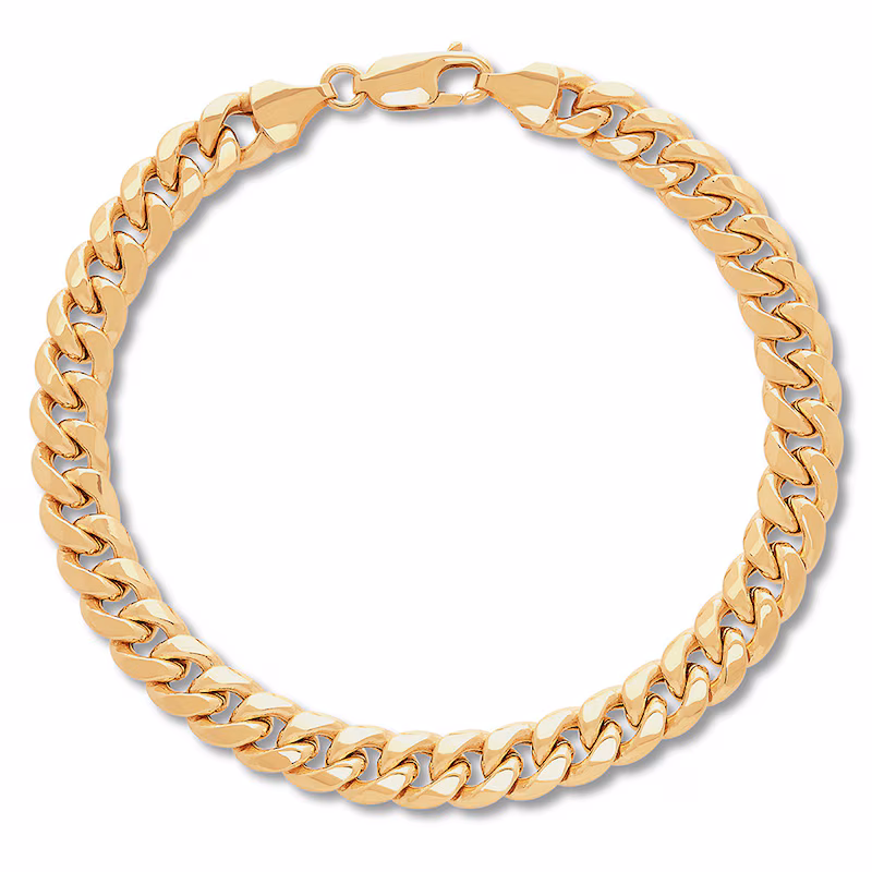Cuban Curb Chain Bracelet Hollow 14K Yellow Gold 8.5"