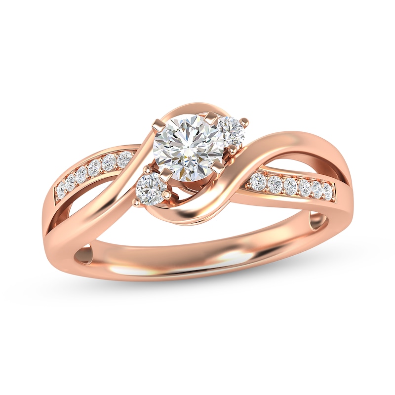 Three-Stone Diamond Engagement Ring 3/8 ct tw Round-cut Rose Gold Plated