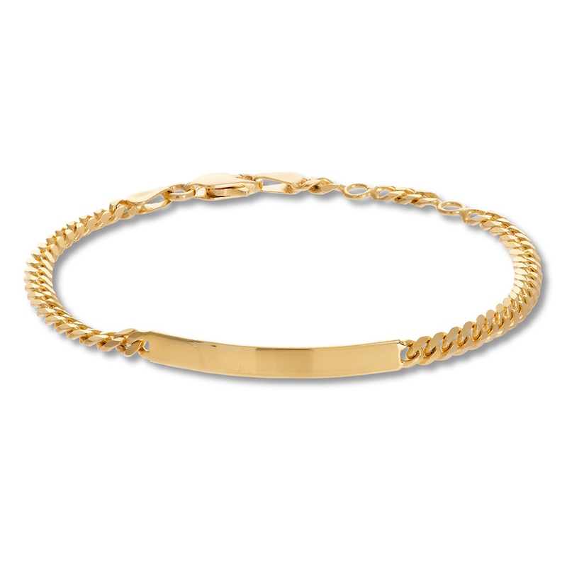 Bar & Curb Chain Bracelet Yellow Gold Plated 7.25"