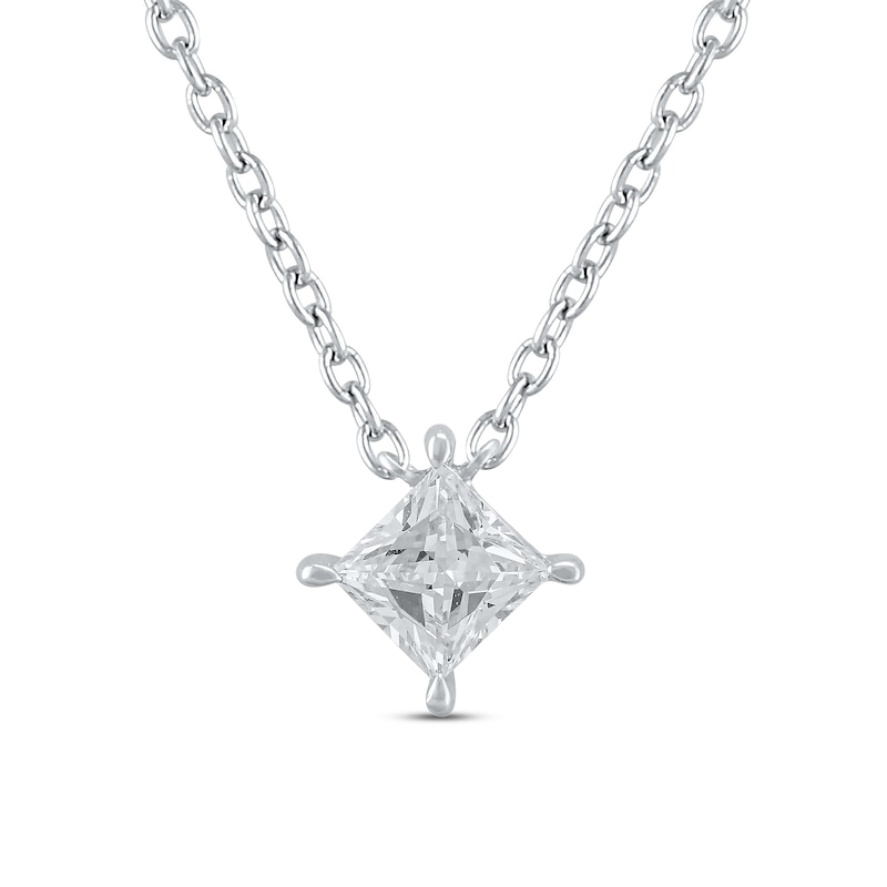 Lab-Created Diamonds by Princess-Cut Solitaire Necklace 1/2 ct tw White Gold Plated 19"