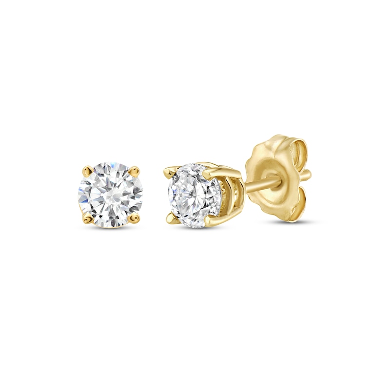 Diamond Solitaire Stud Earrings 5/8 ct tw Round-cut Yellow Gold Plated