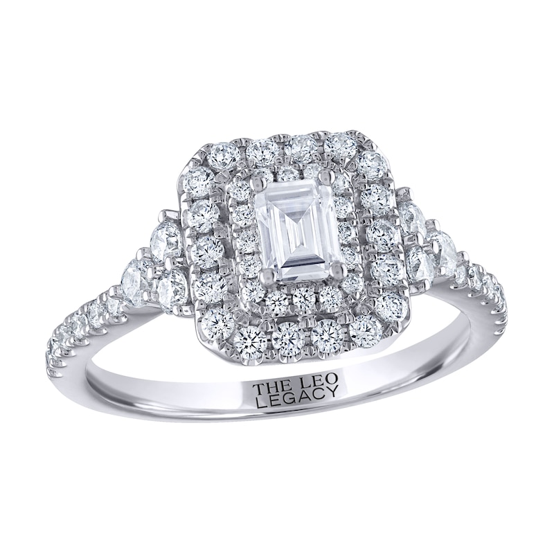 THE LEO Legacy Lab-Created Diamond Emerald-Cut Double-Frame Engagement Ring 1 ct tw White Gold Plated
