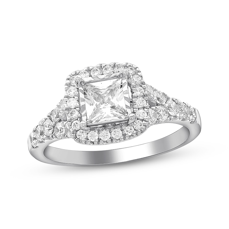 Diamond Engagement Ring 1-1/8 ct tw Princess-cut White Gold Plated