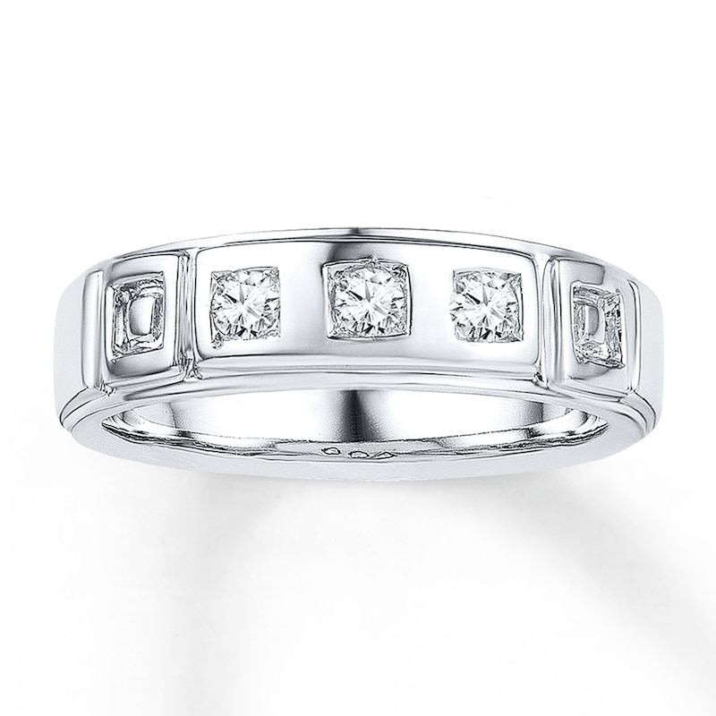 Men's Wedding Band 1/5 ct tw Diamonds White Gold Plated