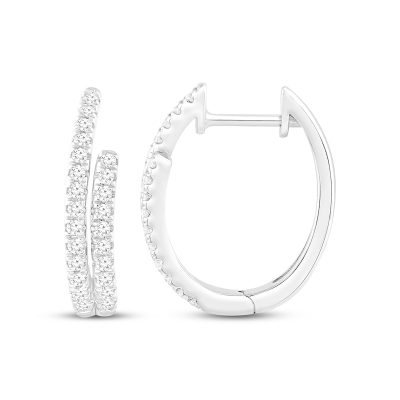 Diamond Two-Row Hoop Earrings 1/3 ct tw Round-cut White Gold Plated