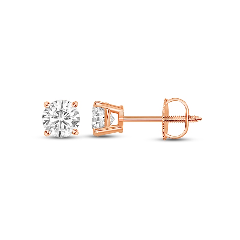 Diamond Solitaire Stud Earrings 3/4 ct tw Round-cut Rose Gold Plated