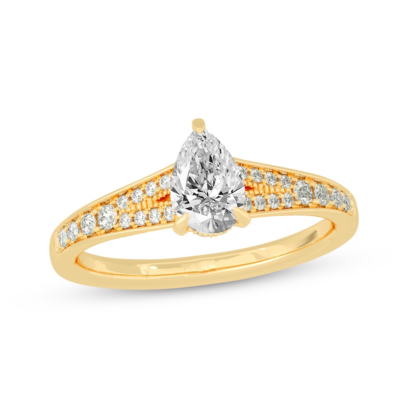 Pear-Shaped & Round-Cut Split-Shank Engagement Ring 3/4 ct tw Yellow Gold Plated