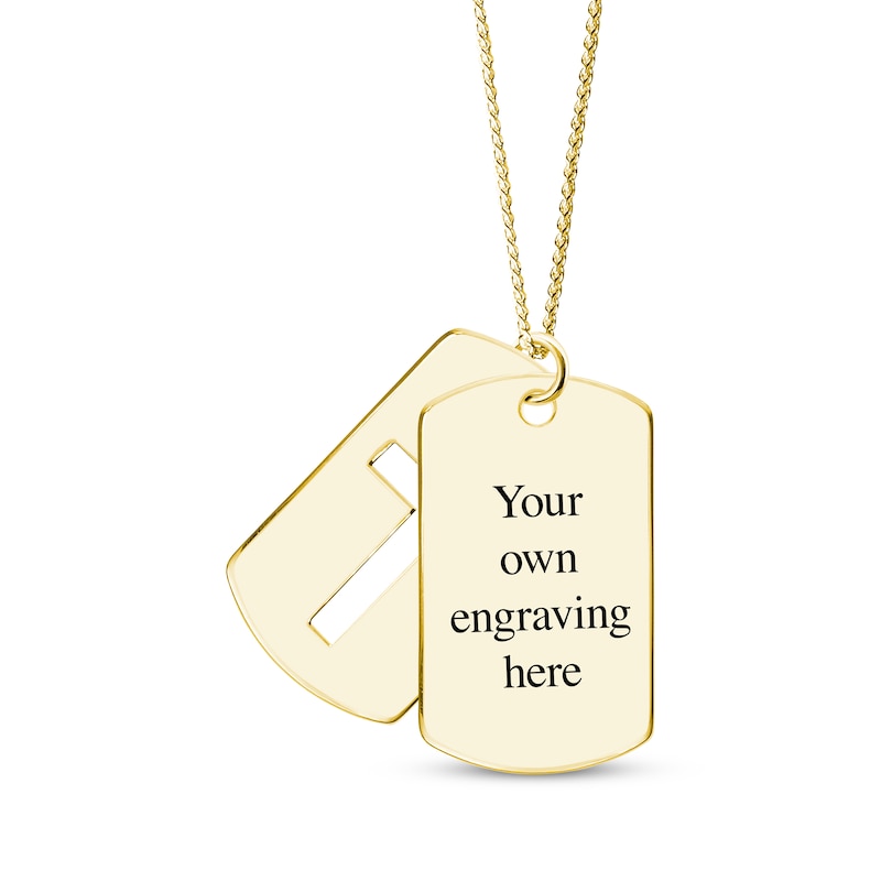 Men's Double Dog Tag Photo & Cross Swivel Necklace Yellow Gold Plated 22"