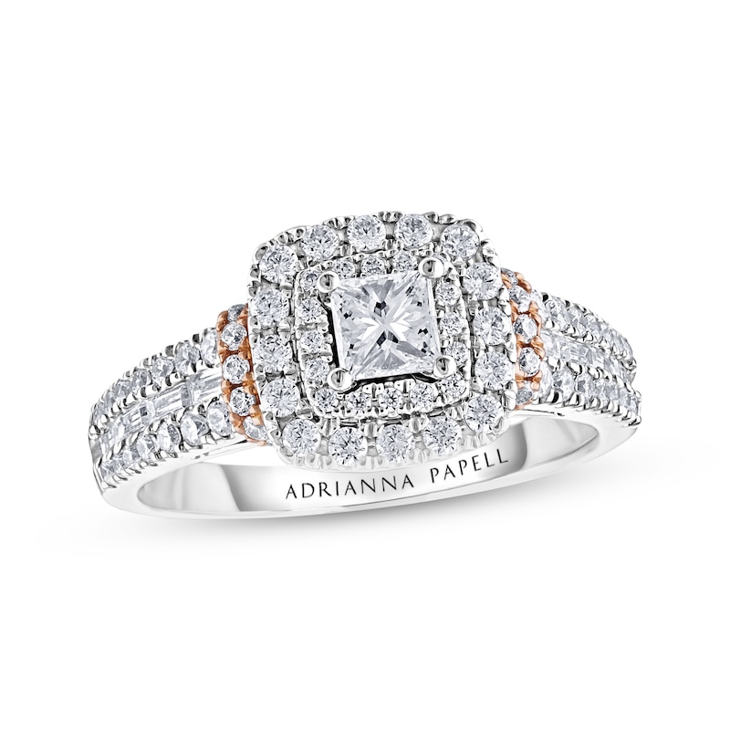 Adrianna Papell Diamond Engagement Ring 1 ct tw Princess, Baguette & Round-cut Two-Tone Gold Plated