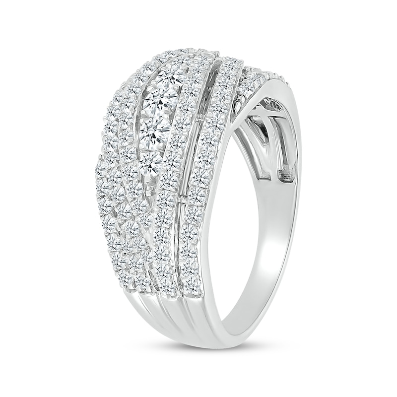 Diamond Crossover Swoop Ring 1 ct tw White Gold Plated