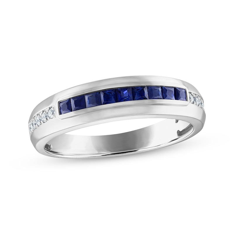 Men's Square-Cut Blue Sapphire & Diamond Wedding Band 1/10 ct tw White Gold Plated