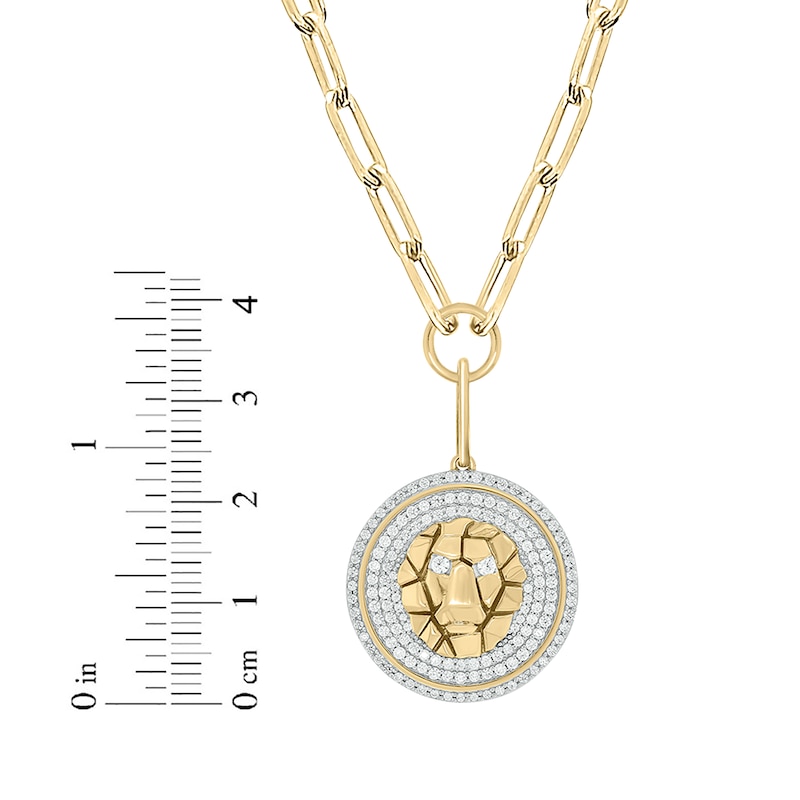 Round-Cut Diamond Lion Disc Paperclip Chain Y-Drop Necklace 1 ct tw Yellow Gold Plated 18”