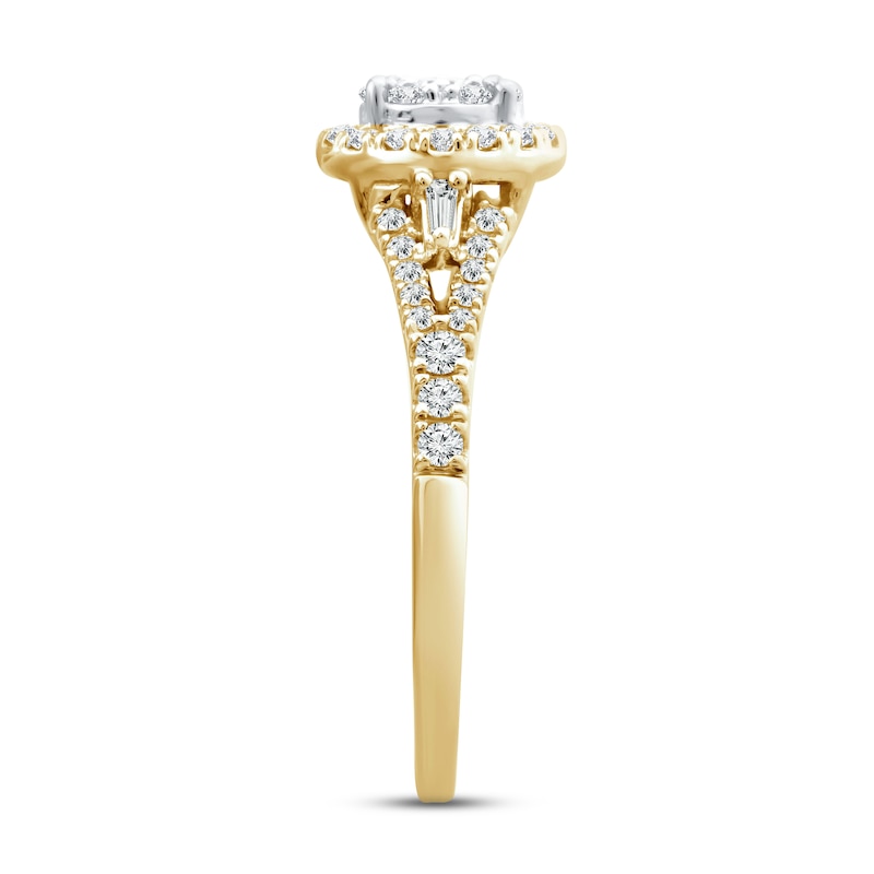 Diamond Engagement Ring 1/2 ct tw Round & Baguette-cut Yellow Gold Plated