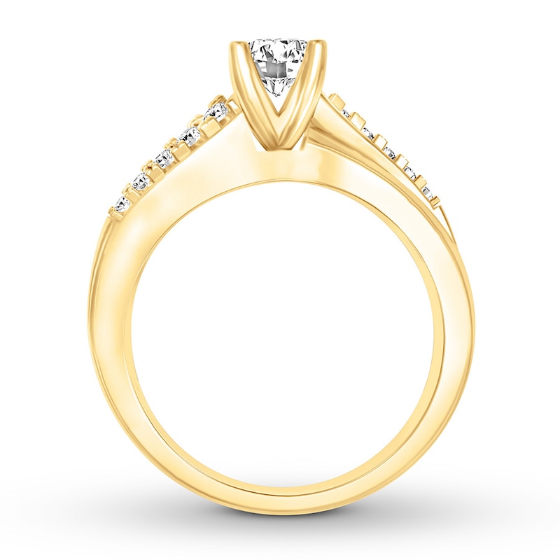 Diamond Engagement Ring 5/8 cttw Round & Baguette Yellow Gold Plated