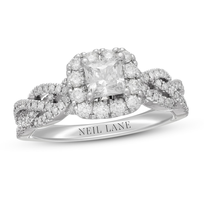 Neil Lane Diamond Engagement Ring 1-1/4 ct tw Princess/Round White Gold Plated