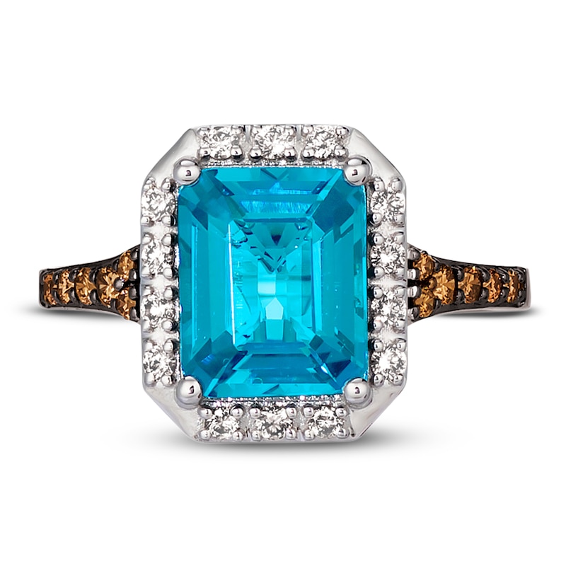 Le Vian Blue Topaz Ring 1/3 ct tw Diamonds Vanilla Gold Plated