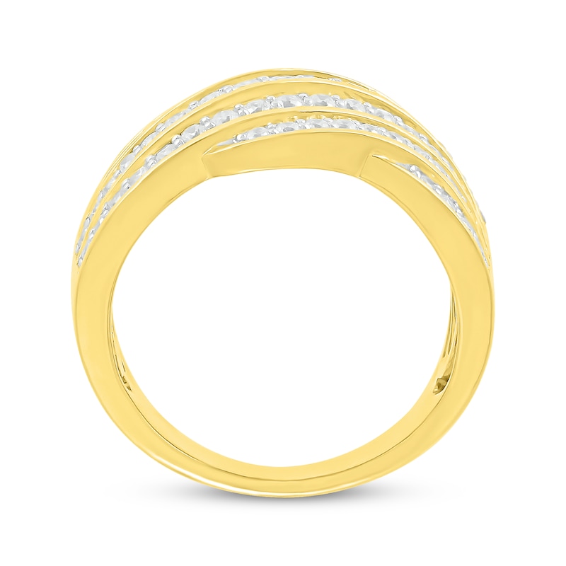 Diamond Multi-Row Swoop Ring 1 ct tw Yellow Gold Plated