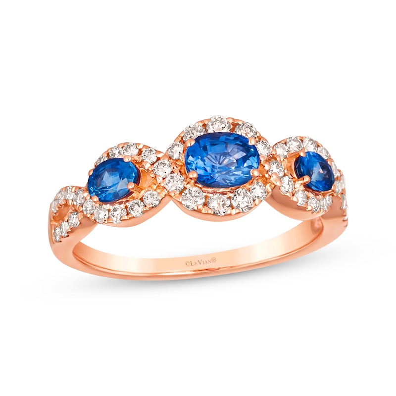 Le Vian Blue Sapphire Three-Stone Ring 3/8 ct tw Diamonds Rose Gold Plated