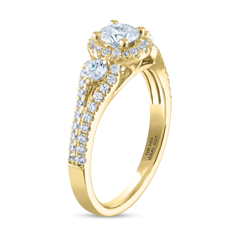THE LEO Ideal Cut Diamond Three-Stone Engagement Ring 1 ct tw Yellow Gold Plated