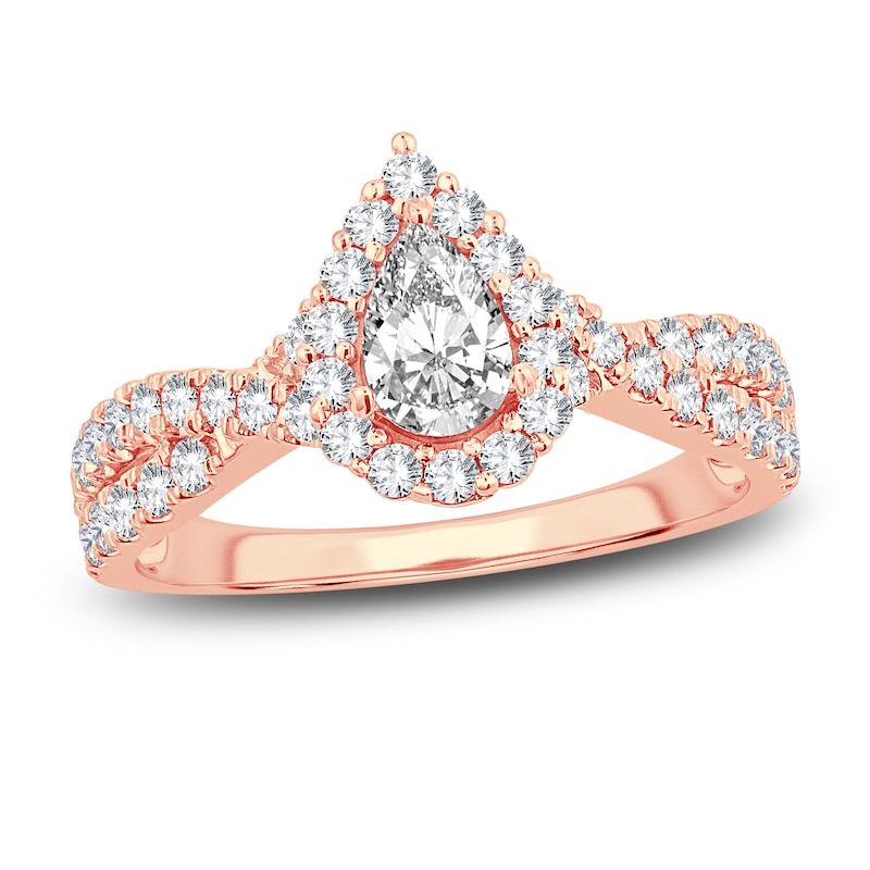 Diamond Engagement Ring 1 ct tw Pear & Round-cut Rose Gold Plated